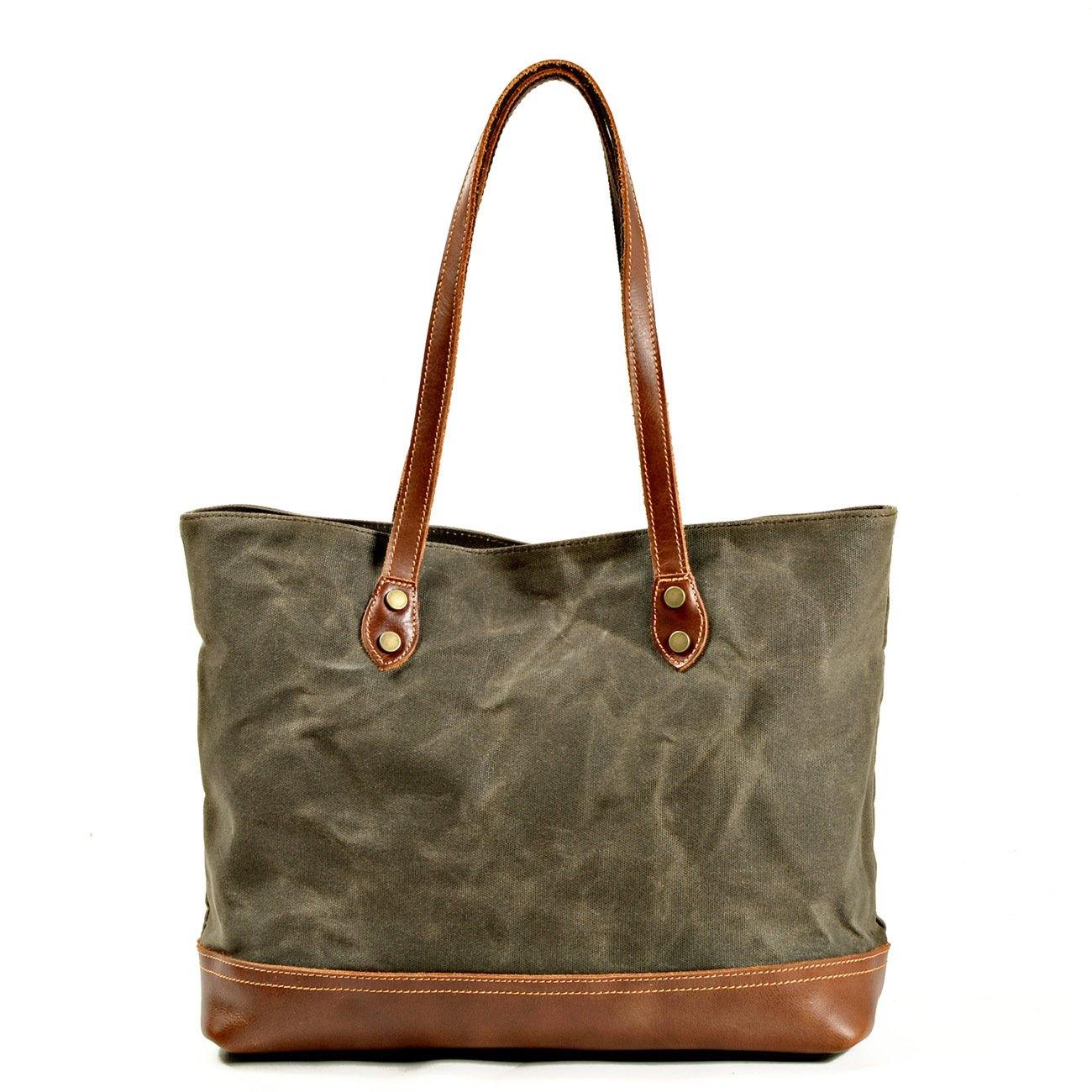 Waxed Canvas Mens Womens Tote Handbag Messenger Bags Green Canvas Shoulder Tote Bag For Men and Women