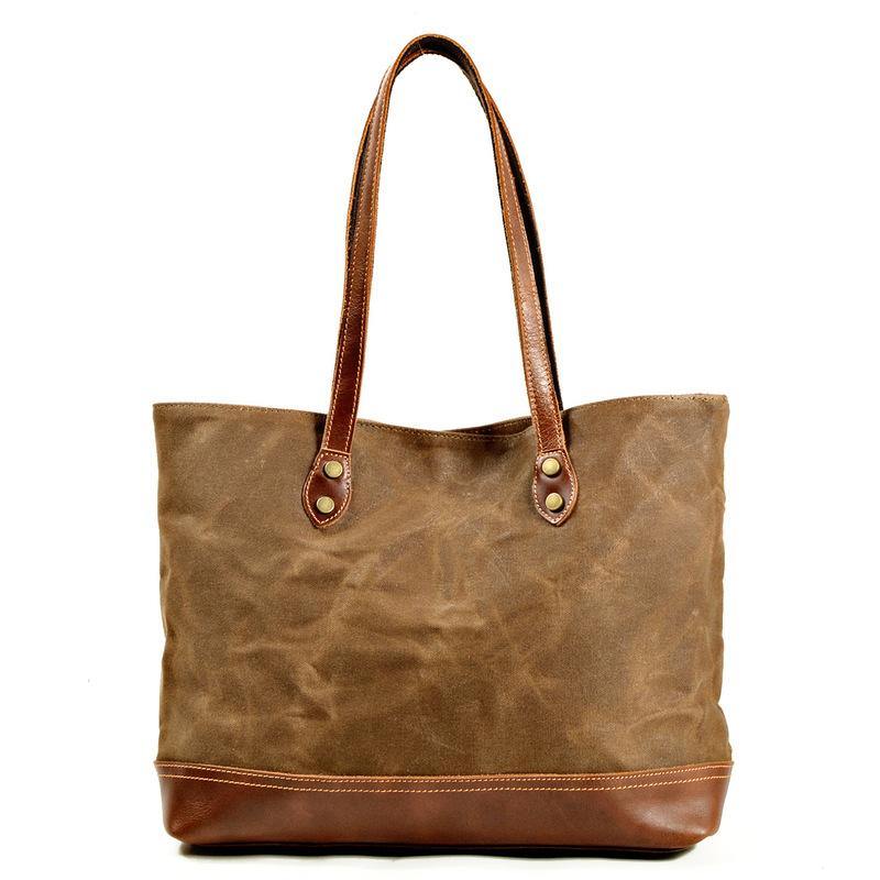 Waxed Canvas Mens Womens Tote Handbag Messenger Bags Camel Canvas Shoulder Tote Bag For Men and Women