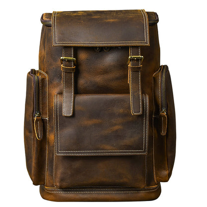 Brown Leather Mens 15' Laptop Backpack Travel Backpack Coffee College Backpack for Men