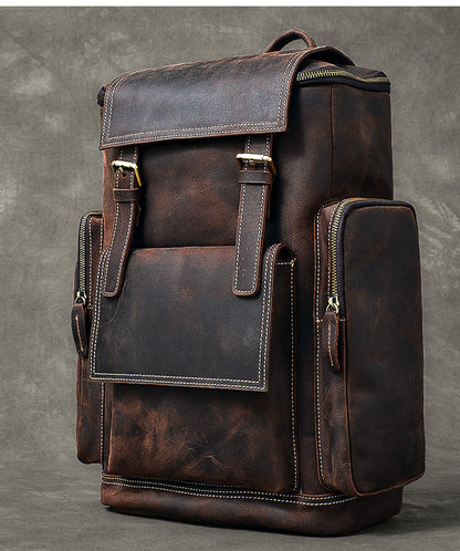 Brown Leather Mens 15' Laptop Backpack Travel Backpack Coffee College Backpack for Men