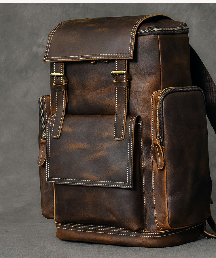 Brown Leather Mens 15' Laptop Backpack Travel Backpack Coffee College Backpack for Men