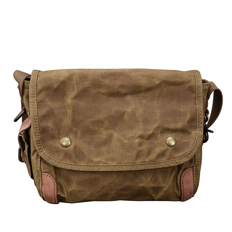 Waxed Canvas Leather Mens Gray Side Bag Khaki Messenger Bag Small Courier Bag For Men