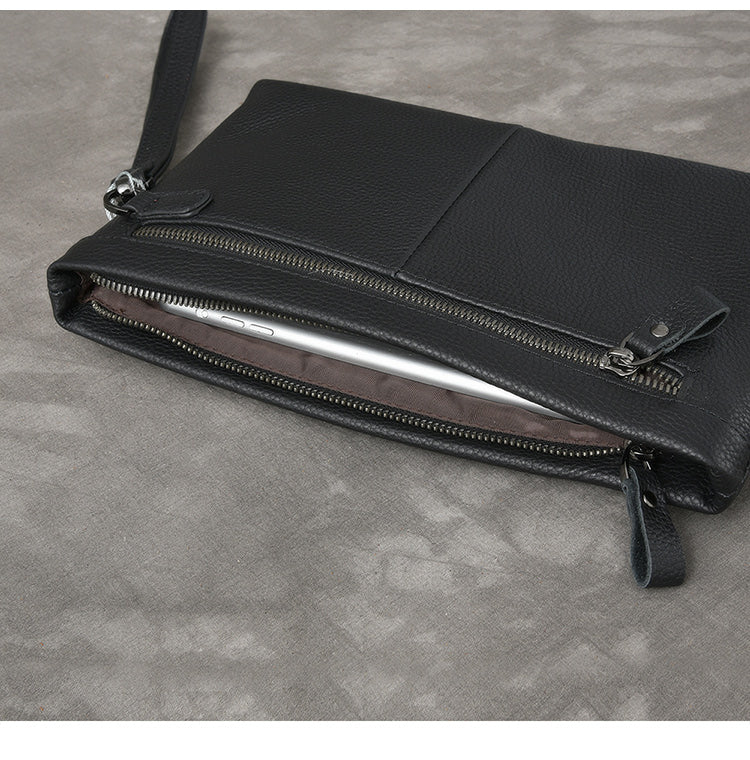 Black Leather Mens Business Clutch Bag Wristlet Clutch Wallet For Men