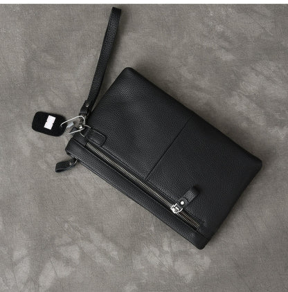 Black Leather Mens Business Clutch Bag Wristlet Clutch Wallet For Men