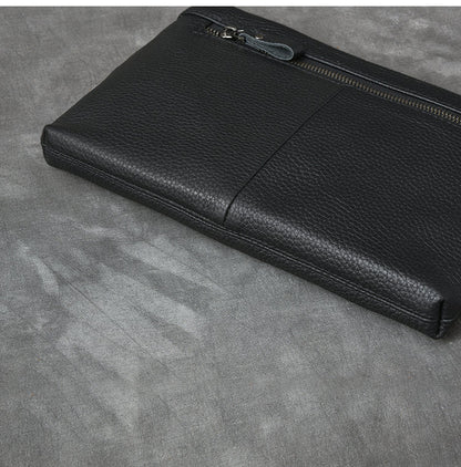 Black Leather Mens Business Clutch Bag Mini Tablet Clutch Wallet For Men