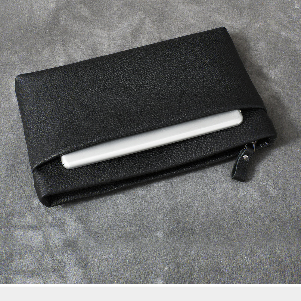 Black Leather Mens Business Clutch Bag Mini Tablet Clutch Wallet For Men