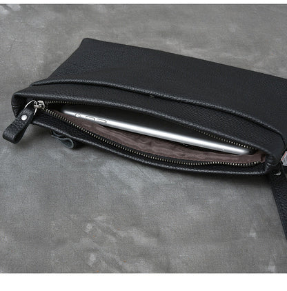 Black Leather Mens Business Clutch Bag Mini Tablet Clutch Wallet For Men