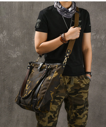 Waxed Canvas Leather Mens Womens 14'' Camouflage Tote Bag Handbag Tote Bag Shoulder Bag Tote Purse For Men