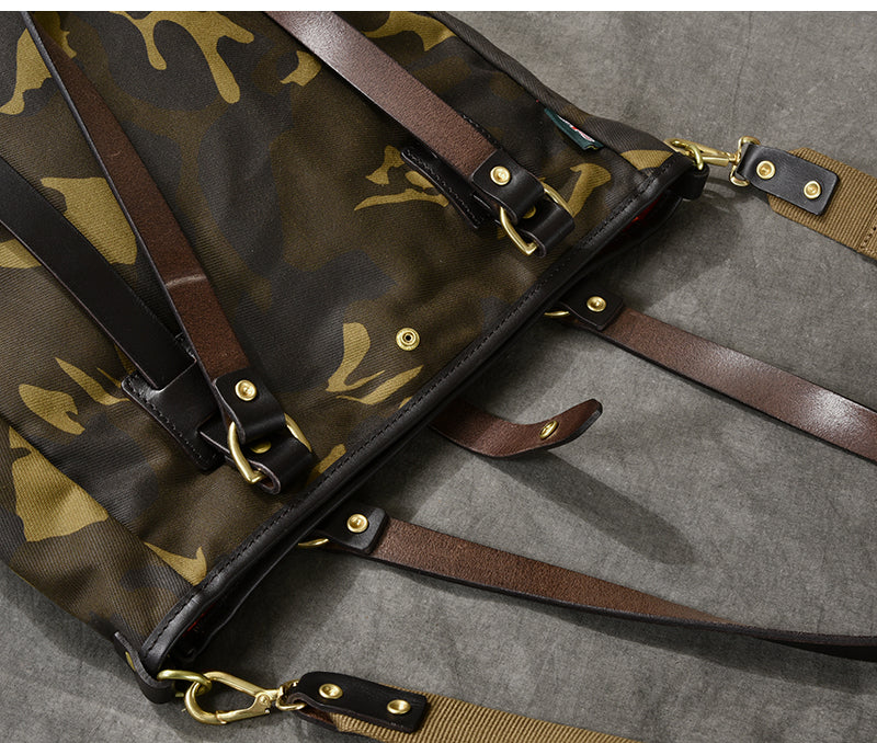 Waxed Canvas Leather Mens Womens 14'' Camouflage Tote Bag Handbag Tote Bag Shoulder Bag Tote Purse For Men