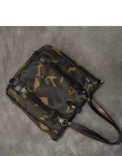 Waxed Canvas Leather Mens Womens 14'' Camouflage Tote Bag Handbag Tote Bag Shoulder Bag Tote Purse For Men