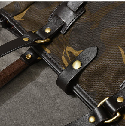 Waxed Canvas Leather Mens Womens 14'' Camouflage Tote Bag Handbag Tote Bag Shoulder Bag Tote Purse For Men