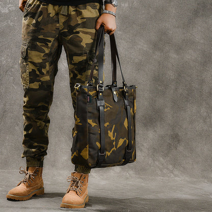 Waxed Canvas Leather Mens Womens 14'' Camouflage Tote Bag Handbag Tote Bag Shoulder Bag Tote Purse For Men