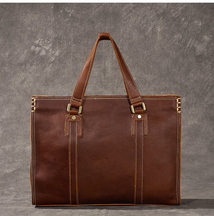 Brown Leather Mens 14' Laptop Briefcase Business Messenger Bag Brown Large Handbag For Men