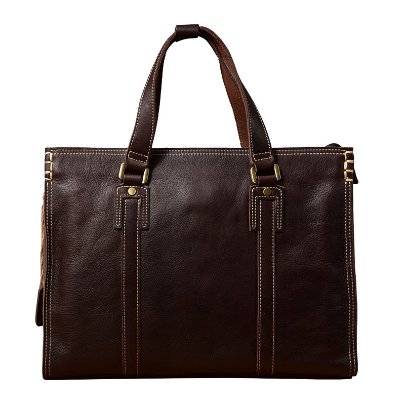 Brown Leather Mens 14' Laptop Briefcase Business Messenger Bag Brown Large Handbag For Men