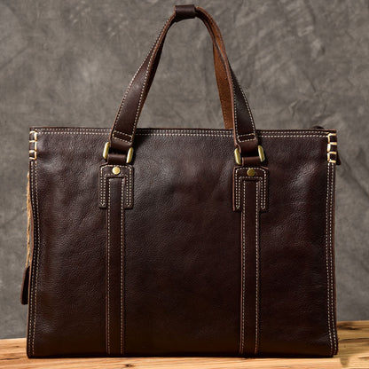 Brown Leather Mens 14' Laptop Briefcase Business Messenger Bag Brown Large Handbag For Men