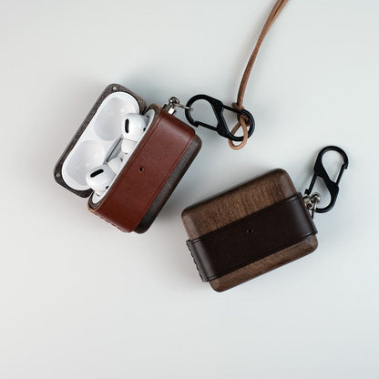 Dark Brown Wood Leather AirPods Pro Case with Clip Strap Dark Brown Leather Pro AirPods Case Airpod Case Cover