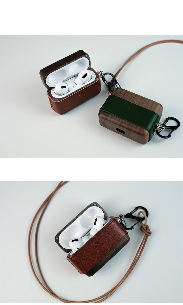 Brown Wood Leather AirPods Pro Case with Clip Strap Brown Leather Pro AirPods Case Airpod Case Cover