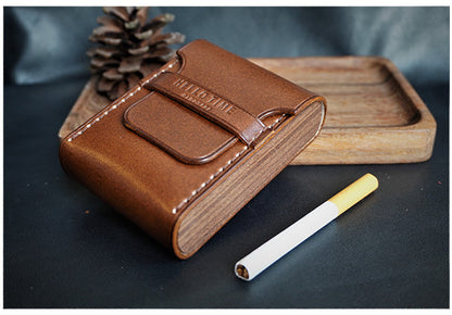 Wooden Yellow Men Leather 20pcs Cigarette Case Custom Cigarette Holder for Men