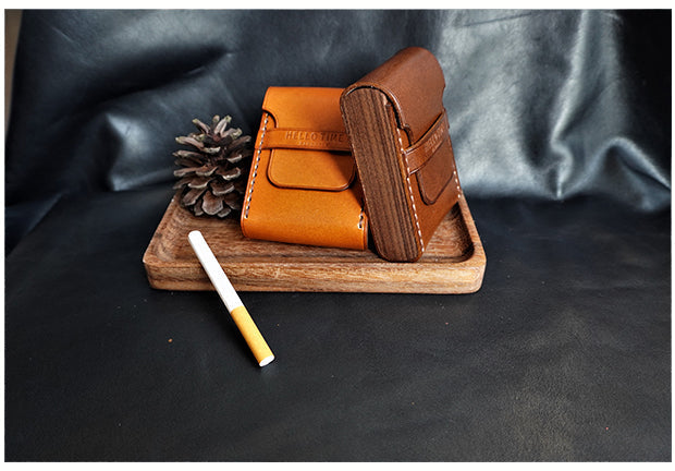 Wooden Green Men Leather 20pcs Cigarette Case Custom Cigarette Holder for Men