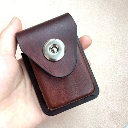 Cool Brown Leather Cigarette Case with Lighter Holder Cigarette Case Holder For Men